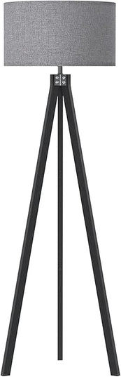 LEPOWER Wood Tripod Floor Lamp, Mid Century Standing Lamp, Modern Design Standing Lamp for Living Room, Bedroom, Study Room and Office, Flaxen Lamp Shade with E26 Lamp Base（Black） - LeafyLoom