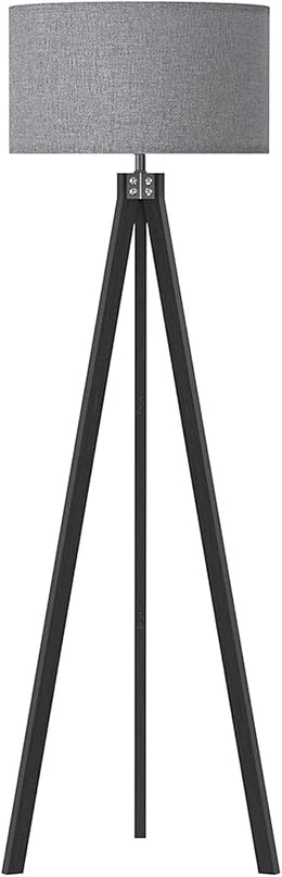 LEPOWER Wood Tripod Floor Lamp, Mid Century Standing Lamp, Modern Design Standing Lamp for Living Room, Bedroom, Study Room and Office, Flaxen Lamp Shade with E26 Lamp Base（Black） - LeafyLoom