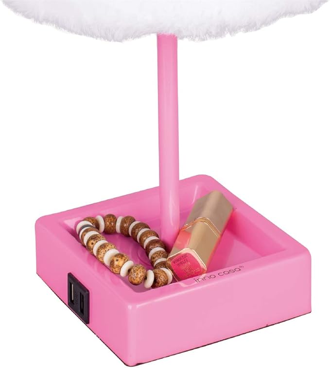 Table Lamp Cute Unicorn Plush Shade Desk Lights for Gifts with 2 USB Charging Ports and 1 Power Outlet for Bedroom Reading & Living Room - LeafyLoom