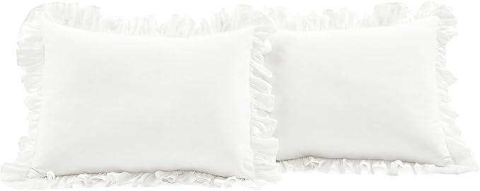 Lush Decor Reyna Ruffle 100% Cotton Duvet Cover Set - 3 Piece Cozy Ruffled Bedding Set - Timeless Elegance and Comfort - King, Pure White - LeafyLoom