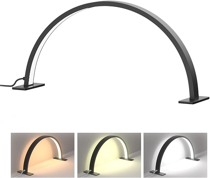 22inch Half Moon Light Nail Lamp for Desk, LED Nail Tech Lamp Lash Light for Professionals, Dimmable Lamp with Touch Controller, Color Temperature 3000K-6000K (Black) - LeafyLoom