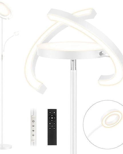 FIMEI 3 in 1 Floor Lamp, Modern Bright Standing Lamp with Split Rotatable Outer Ring Light and Small Reading Light, 4 Color and Dimmable, 3-Way Independent Control for Living Room Office, White - LeafyLoom