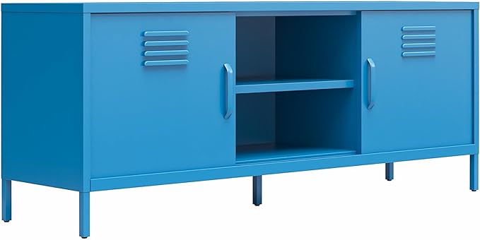 Novogratz Cache Metal Locker-Style TV Stand for TVs up to 65", Bright Blue - LeafyLoom