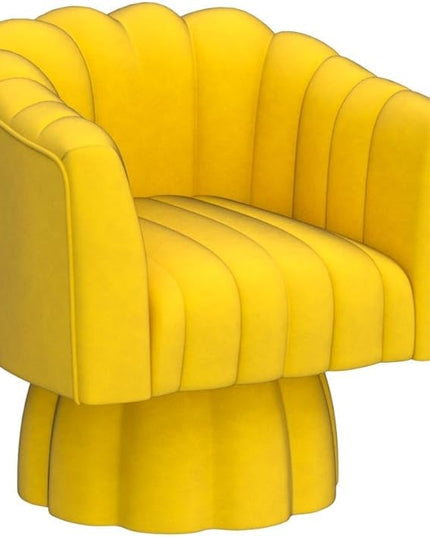 Accent Chair Mid Century 360 Degree Swivel Chair,Modern Lounge Sofa Round Barrel Chair with Wide Upholstered,Fluffy Velvet Fabric Chairs for Home Sofa Living Room/Bedroom/Waiting Room(Yellow) - LeafyLoom