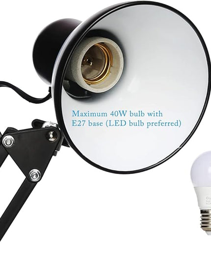 Led Desk Lamp with Clamp - Swing Arm Desk Lamp with 1 LED Cold Light Bulbs 6500K - Folding Table Lamp，Used for Office, Work, Study, Dormitory Reading and Eye Protection Desk Lamp (Black-01) - LeafyLoom