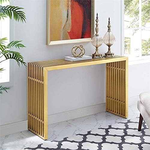Modway Gridiron Contemporary Modern Gold Stainless Steel Console Table - LeafyLoom