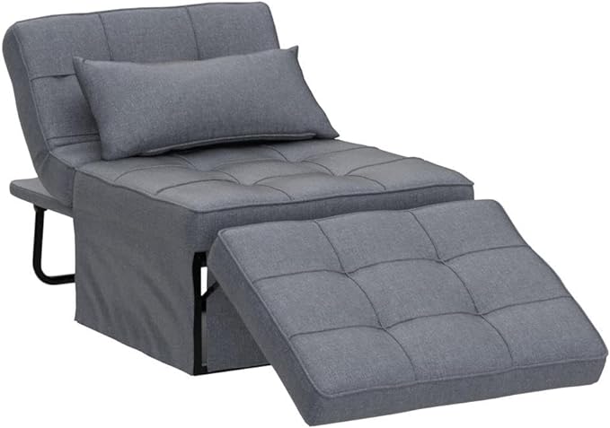 Sofa Bed, 4 in 1 Multi-Function Folding Ottoman Breathable Linen Couch Bed with Adjustable Backrest Modern Convertible Chair for Living Room Apartment Office, Dark Grey - LeafyLoom