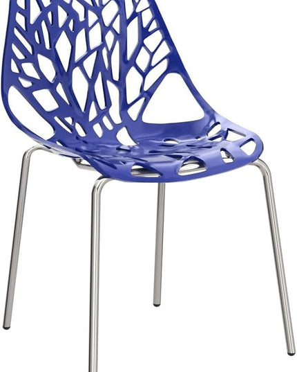CangLong Modern Mid Century Plastic Shell Hollow Out Chair with Matal Legs for Living, Bedroom, Kitchen, Dining, Waiting Room,Set of 4, Blue - LeafyLoom
