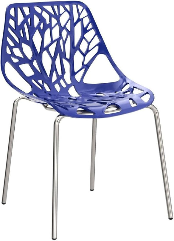 CangLong Modern Mid Century Plastic Shell Hollow Out Chair with Matal Legs for Living, Bedroom, Kitchen, Dining, Waiting Room,Set of 4, Blue - LeafyLoom