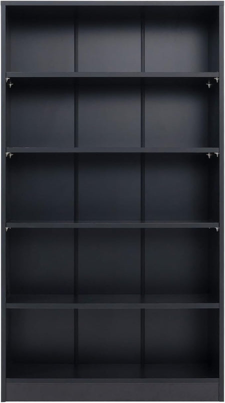 STARY 5 Shelf Black Bookcase 60 inch Tall Wood Bookshelf for Bedroom - LeafyLoom