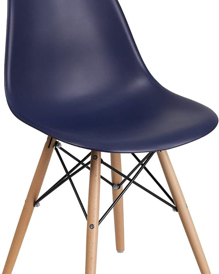 Flash Furniture Elon Series Navy Plastic Chair with Wooden Legs - LeafyLoom
