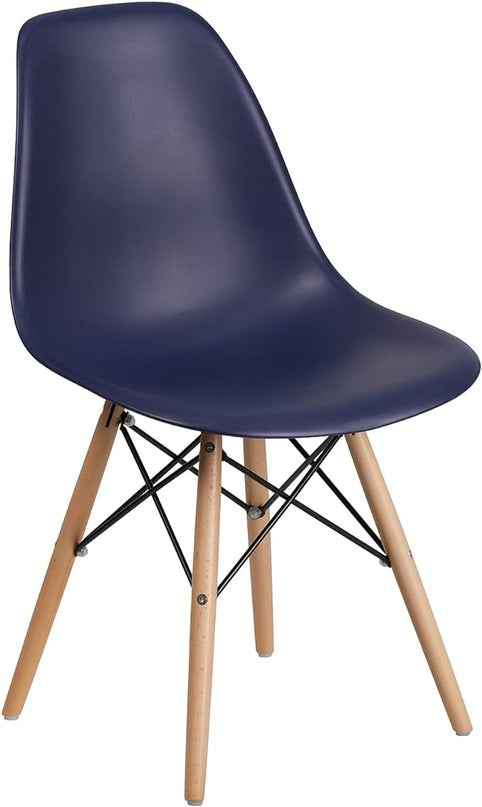 Flash Furniture Elon Series Navy Plastic Chair with Wooden Legs - LeafyLoom