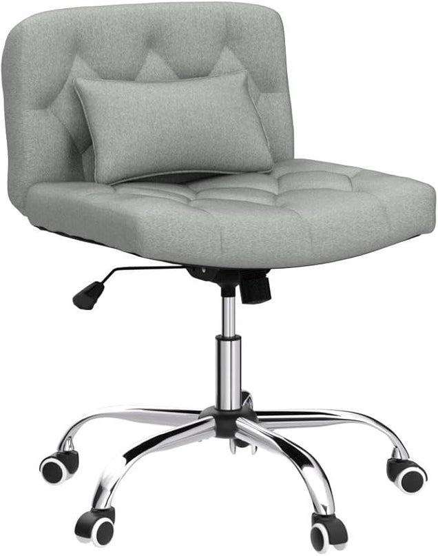 Criss Cross Chair with Wheels, Comfy Fabric Cross Legged Office Chair for Adult, Armless Wide Seat Desk Chair with Lumbar Pillow,Swivel Vanity Chair for Home Office, Conference (Sage Green) - LeafyLoom
