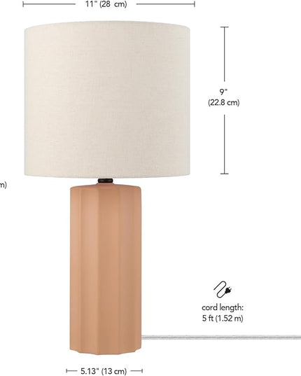 Globe Electric 61000062 20" Ribbed Ceramic Table Lamp, Matte Terracotta Finish, White Linen Shade, On/Off Rotary Switch on Socket, for Living Room, Bedroom, Office, Home Décor - LeafyLoom