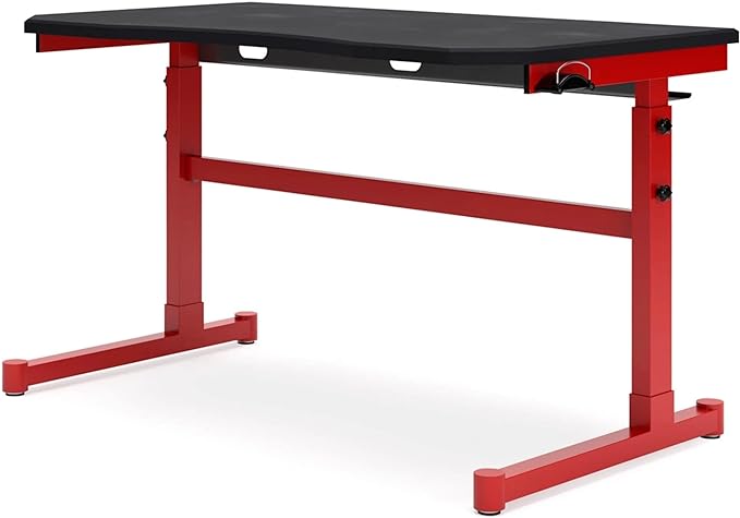 Signature Design by Ashley Lynxtyn Contemporary Adjustable Height Desk with Headset Hanger, Red & Black - LeafyLoom
