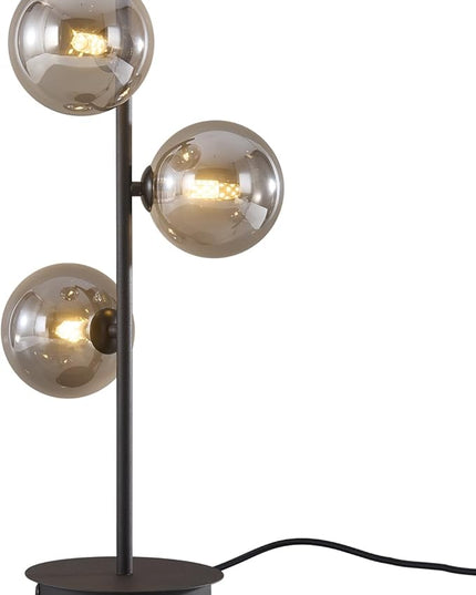 Mid Century Modern Table Lamp Smoky Grey Glass Globe Desk Lamp Industrial Vintage Bedside Table Light Contemporary Minimalist Metal Nightstand Reading Lamp Retro Table Lamp MTL03-SG - LeafyLoom
