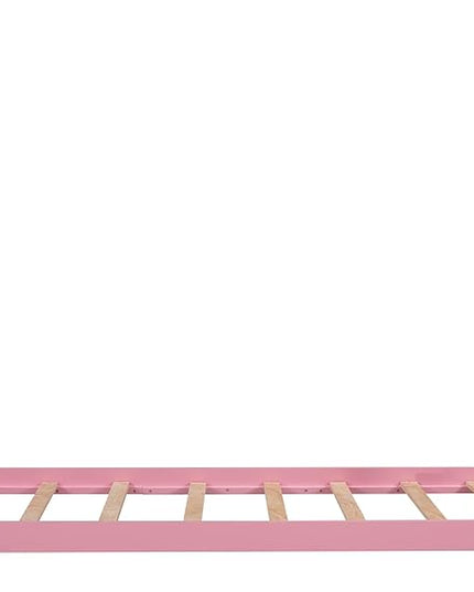 Jintop Twin Size Wood Platform Chimney and House-Shaped Headboard,Bedroom Furniture Bed Frame W/ 10 Slat Support,Easy to Install,for Teens Kids Girls Boys,Pink - LeafyLoom