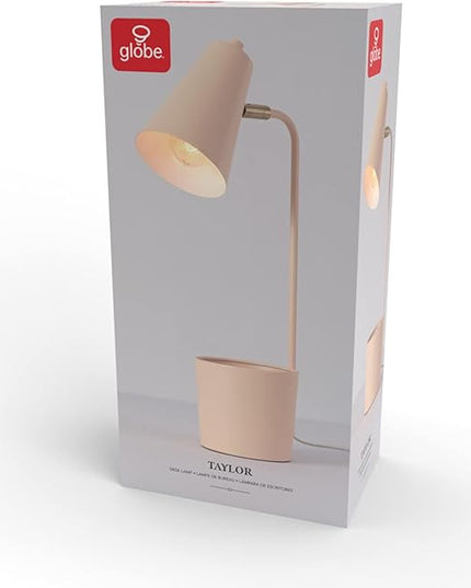 Globe Electric 30295 Taylor 18" Organizer Desk Lamp, Matte Pink, Brass Pivot Joint, On/Off Rotary Switch at Shade - LeafyLoom