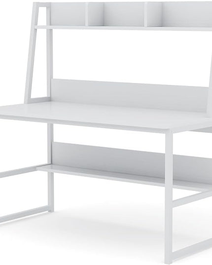 Tribesigns Computer Desk with Hutch, 47 inches Home Office Desk with Space Saving Design with Bookshelf for Small Spaces (All White, 47) - LeafyLoom