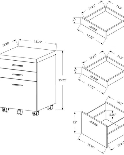 Monarch Specialties 3 Drawer File Cabinet - Filing Cabinet (Dark Taupe) - LeafyLoom