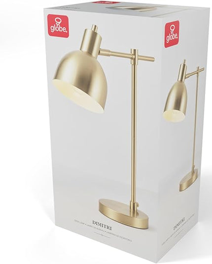 Globe Electric 61000058 18" Desk Lamp, Matte Brass Finish, Matte Black Metal Shade, Pivot Joint, On/Off Rotary Switch on Socket, E26 Base Bulb, Lamp for Living Room, Home Office - LeafyLoom
