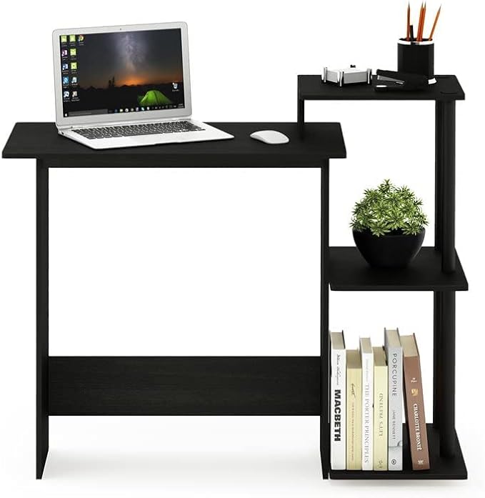 Furinno Efficient Home Laptop Notebook Computer Desk with Square Shelves, Americano/Black - LeafyLoom