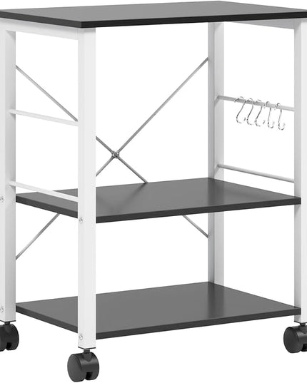 sogesfurniture 3-Tier Kitchen Baker's Rack Utility Shelf Microwave Oven Stand Storage Cart Workstation Shelf 3-Tier Kitchen Utility Cart on Wheels with Storage,Black Brown - LeafyLoom