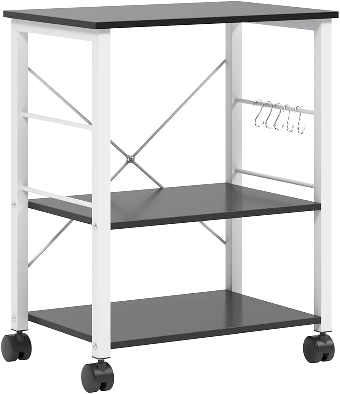 sogesfurniture 3-Tier Kitchen Baker's Rack Utility Shelf Microwave Oven Stand Storage Cart Workstation Shelf 3-Tier Kitchen Utility Cart on Wheels with Storage,Black Brown - LeafyLoom