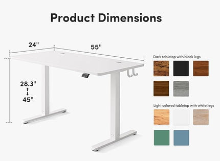 FEZIBO Electric Standing Desk, 55 x 24 Inches Height Adjustable Stand up Desk, Sit Stand Home Office Desk, Computer Desk, White - LeafyLoom