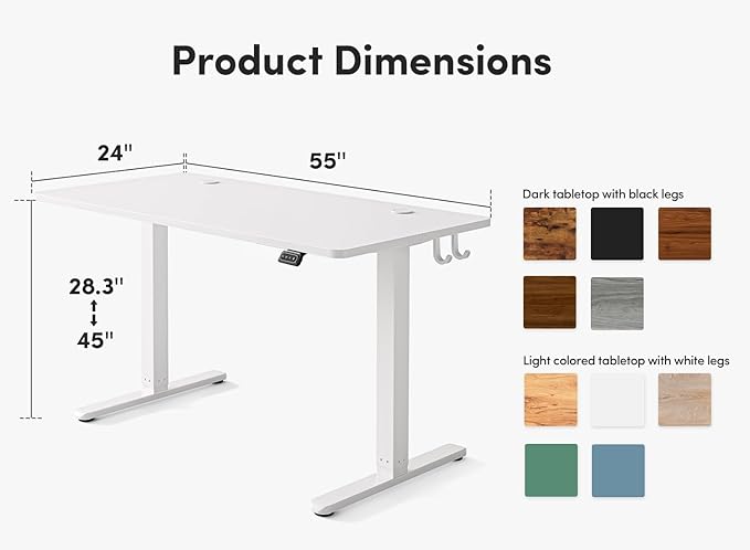 FEZIBO Electric Standing Desk, 55 x 24 Inches Height Adjustable Stand up Desk, Sit Stand Home Office Desk, Computer Desk, White - LeafyLoom