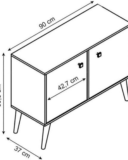 Manhattan Comfort Avesta 2.0 Double Sideboard Table with Storage Cabinet for Living Room, Bedroom and Office, TV Console for 32" Screen, Features 2 Doors and 3 Shelves, White/ Stamp/ Yellow - LeafyLoom