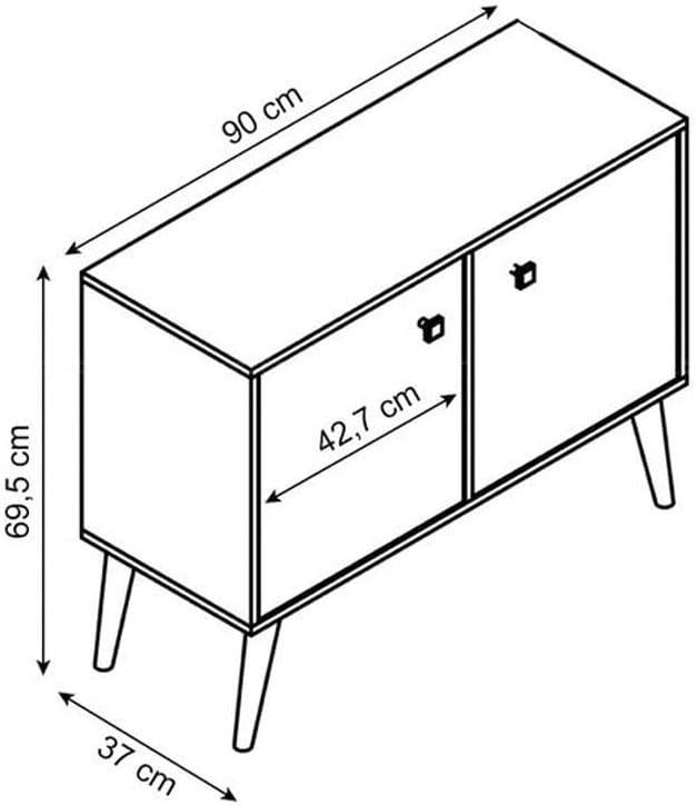 Manhattan Comfort Avesta 2.0 Double Sideboard Table with Storage Cabinet for Living Room, Bedroom and Office, TV Console for 32" Screen, Features 2 Doors and 3 Shelves, White/ Stamp/ Yellow - LeafyLoom