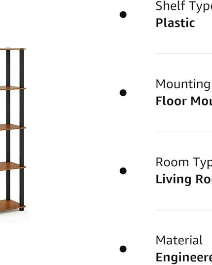 Furinno Turn-N-Tube 5-Tier Multipurpose Shelf / Display Rack / Storage Shelf / Bookshelf, Square Tubes, Light Cherry/Black - LeafyLoom