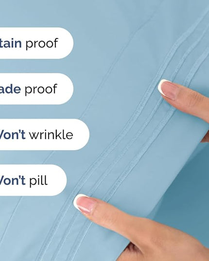 Queen Size 4 Piece Sheet Set - Comfy Breathable & Cooling Sheets - Hotel Luxury Bed Sheets for Women & Men - Deep Pockets, Easy-Fit, Soft & Wrinkle Free Sheets - Light Blue Oeko-Tex Bed Sheet Set - LeafyLoom
