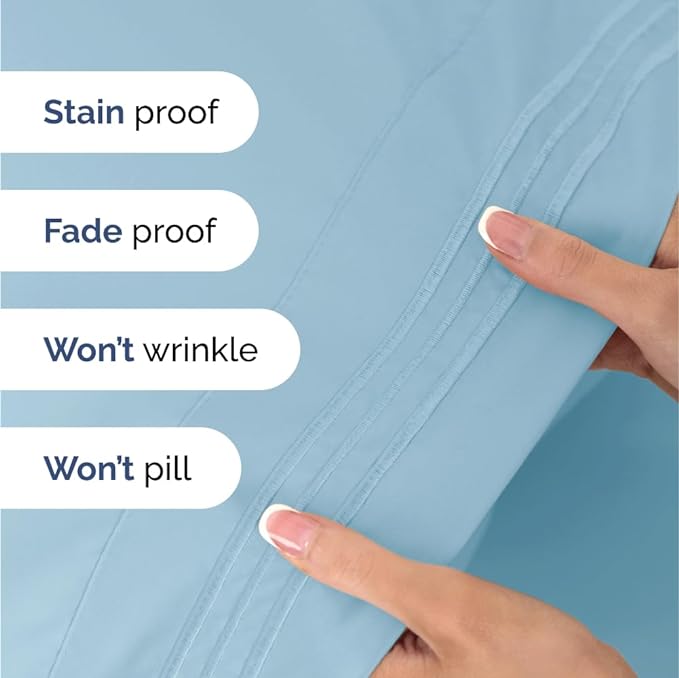 Queen Size 4 Piece Sheet Set - Comfy Breathable & Cooling Sheets - Hotel Luxury Bed Sheets for Women & Men - Deep Pockets, Easy-Fit, Soft & Wrinkle Free Sheets - Light Blue Oeko-Tex Bed Sheet Set - LeafyLoom