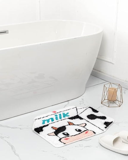 Milk Cow Bathroom Rugs Milk Box Shaped Animals Non Slip Cute Bath Rug Soft Absorbent Microfiber Bathtub Door Mat for Bathroom Kitchen Floor Tub Shower Rug Black White - LeafyLoom