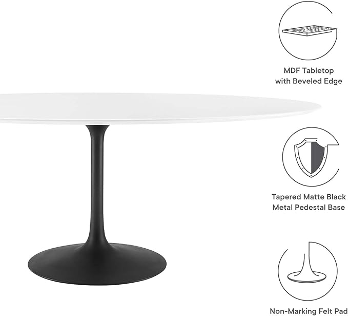 Modway Lippa 78" Oval-Shaped Mid-Century Modern Dining Table with White Wood Top and Black Base - LeafyLoom
