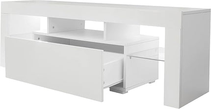 TV Stand Base, Entertainment Center Cabinet with LED Light Media Console for Living Room, Bedroom, 51 Inch, White - LeafyLoom