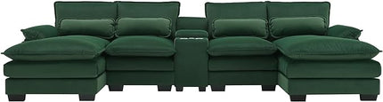 U Shaped Symmetrical Modular Sectional Sofa Cloud Couch with Double Chaise Lounge and Center Console,Cupholders and USB Ports, Deep Seat Upholstered Sleeper Corner Sofa&Couches for Living Room - LeafyLoom