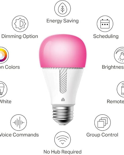 Kasa Smart Bulb, 1000 Lumens Full Color Changing Dimmable Smart WiFi Light Bulb Compatible with Alexa and Google Home, 11W, A19, 2.4Ghz only, No Hub Required (KL135P2), 2-Pack,White KasaSmartbyTP-Link