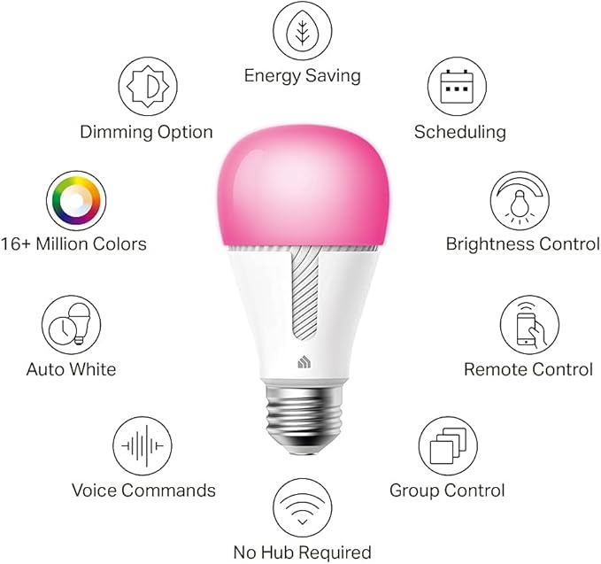 Kasa Smart Bulb, 1000 Lumens Full Color Changing Dimmable Smart WiFi Light Bulb Compatible with Alexa and Google Home, 11W, A19, 2.4Ghz only, No Hub Required (KL135P2), 2-Pack,White KasaSmartbyTP-Link