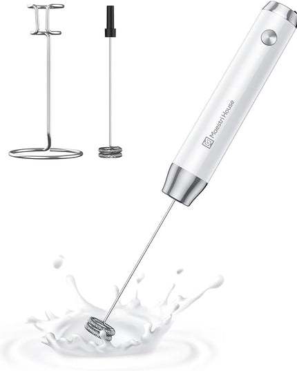 Maestri House Rechargeable Milk Frother with Stand, Handheld Electric Foam Maker Waterproof Detachable Stainless Steel Whisk Drink Mixer Foamer for Lattes, Cappuccino - LeafyLoom