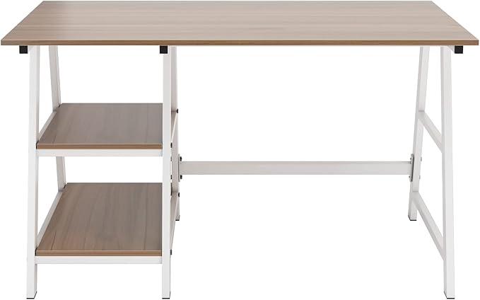 sogesfurniture 47 inches Writing Computer Desk, Trestle Desk Study Desk, Laptop PC Desk, Workstation with Storage Shelf, Home Office Desk Sturdy Table Study Table,Oak BHUS-CS-Tplus-120OK - LeafyLoom