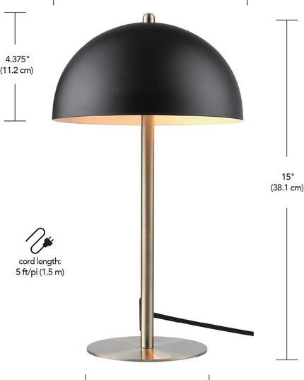 Globe Electric 52938 Luna 15" Desk Lamp, Matte Black, Matte Brass Accents, in-Line On/Off Rocker Switch - LeafyLoom