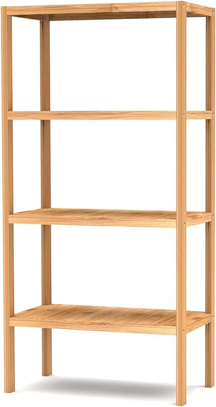 4 Tier Bamboo Shelf, Freestanding Book Shelf Bookcase Storage Rack for Bathroom Kitchen Living Room - LeafyLoom