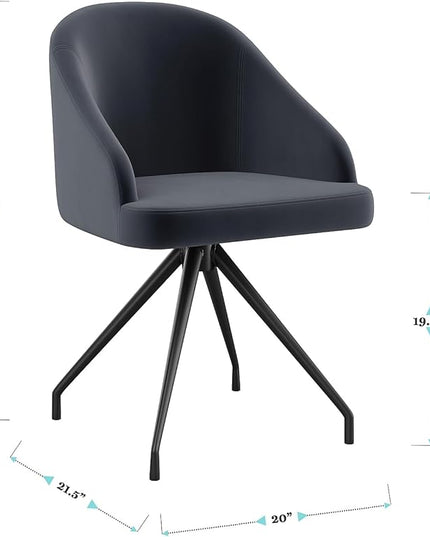 Martha Stewart Sora Stationary Swivel Task Chair with Sloped Arms for Home Office in Gray Velvet with Oil Rubbed Bronze Frame - LeafyLoom