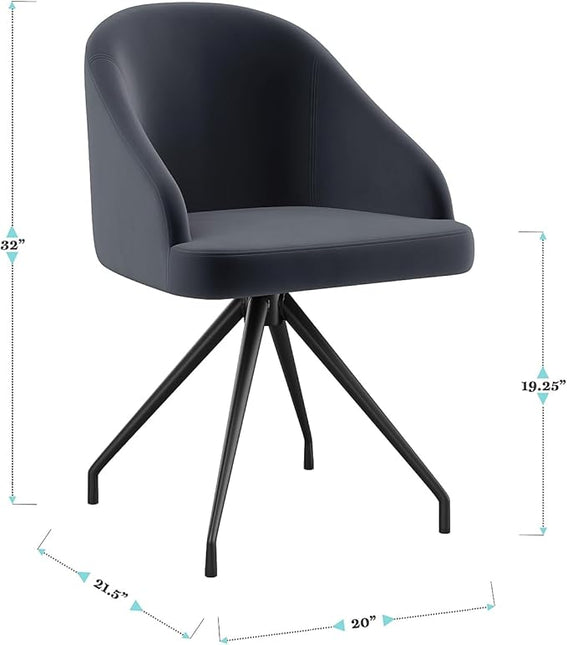 Martha Stewart Sora Stationary Swivel Task Chair with Sloped Arms for Home Office in Gray Velvet with Oil Rubbed Bronze Frame - LeafyLoom
