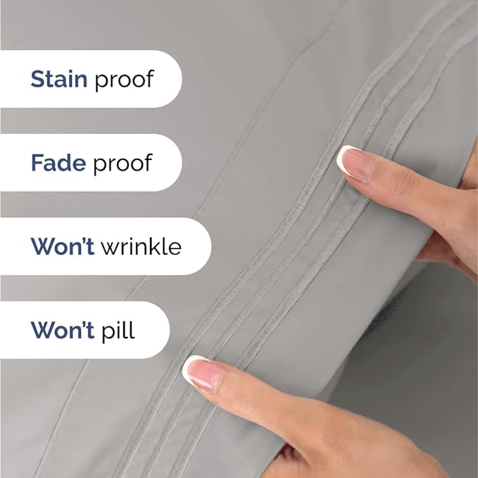 Split King Size 5 Piece Sheet Set - Comfy Breathable & Cooling Sheets - Hotel Luxury Bed Sheets for Women & Men - Deep Pockets, Easy-Fit, Soft & Wrinkle Free Sheets - French Grey Oeko-Tex Bed Sheets - LeafyLoom