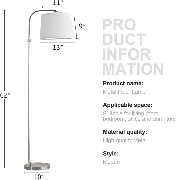 Oneach 62" Silver Floor Lamp for Living Rooms Tall Arc Standing Lamps for Bedrooms Industrial Corner Nursery Girls Kid Vintage Mid-Century Modern Reading Light Office Antique Brass Shade Lantern - LeafyLoom
