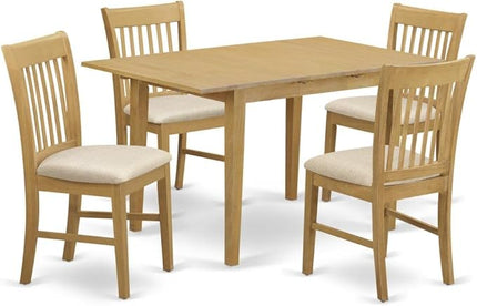 East West Furniture NOFK5-OAK-C 5 Piece Kitchen Set for 4 Includes a Rectangle Table with Butterfly Leaf and 4 Linen Fabric Dining Room Chairs, 32x54 Inch - LeafyLoom